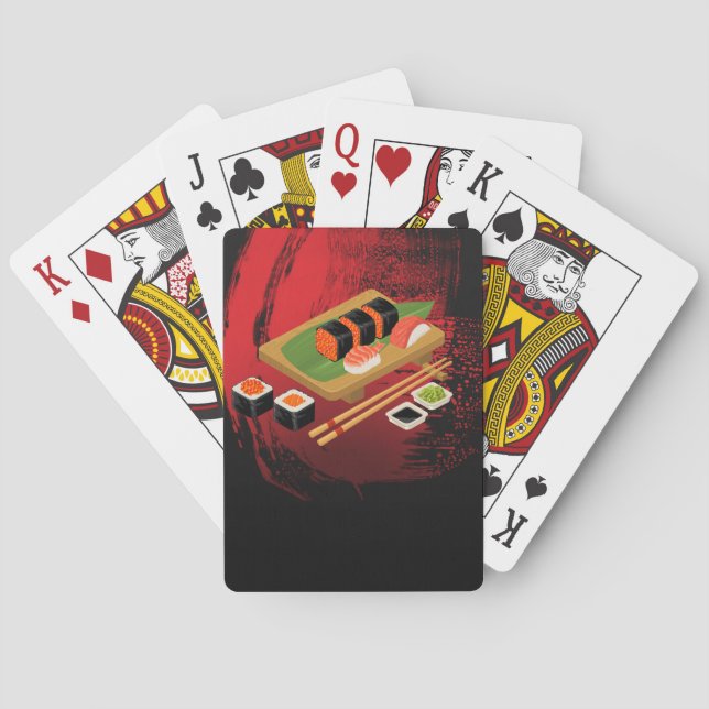 Jeu De Cartes Élégant Moderne Chic Sushi Noir & Rouge (dos)