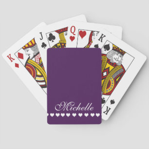 Jeu De Cartes Élégant Monogramme Coeurs blancs Eggplant pourpre