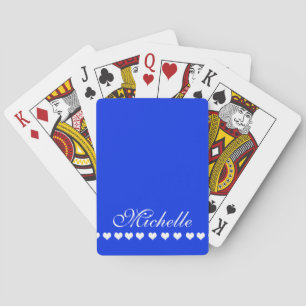 Jeu De Cartes Élégant Monogramme Coeurs blancs Royal Blue