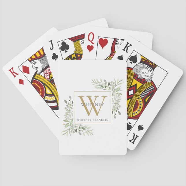 Jeu De Cartes Élégant Monogramme de Luxe Floral Moderne (dos)