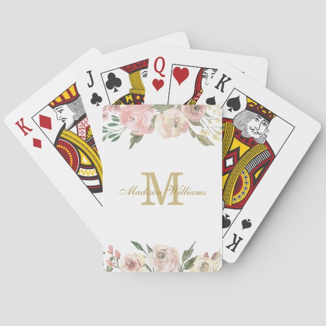 Jeu De Cartes Élégant Monogramme floral rose rose or rose (dos)