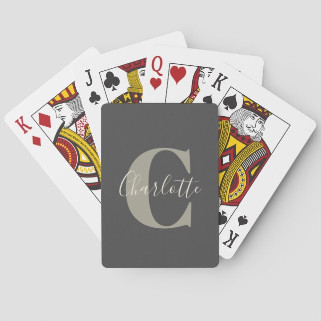 Jeu De Cartes Élégant Monogramme moderne Nom en gris noir (dos)