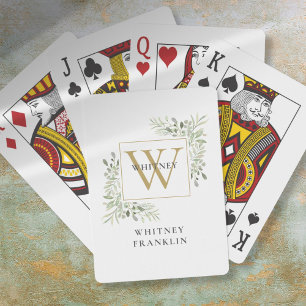 Jeu De Cartes Élégant monogramme personnalisé de verdure en or