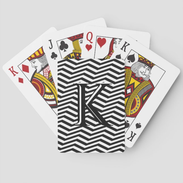 Jeu De Cartes Élégant noir blanc Chevron Stripe Monogramme perso (dos)