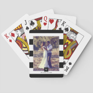 Jeu De Cartes Élégant noir et blanc rayures Monogramme