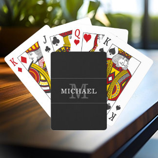 Jeu De Cartes Élégant Noir Monogramme Nom Personnalisé