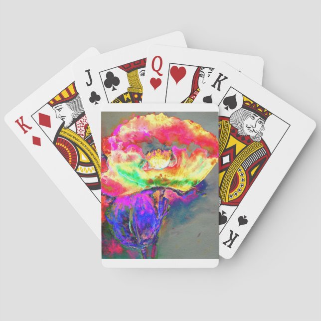 Jeu De Cartes Élégant pavot à fleurs rose jaune abstrait (dos)