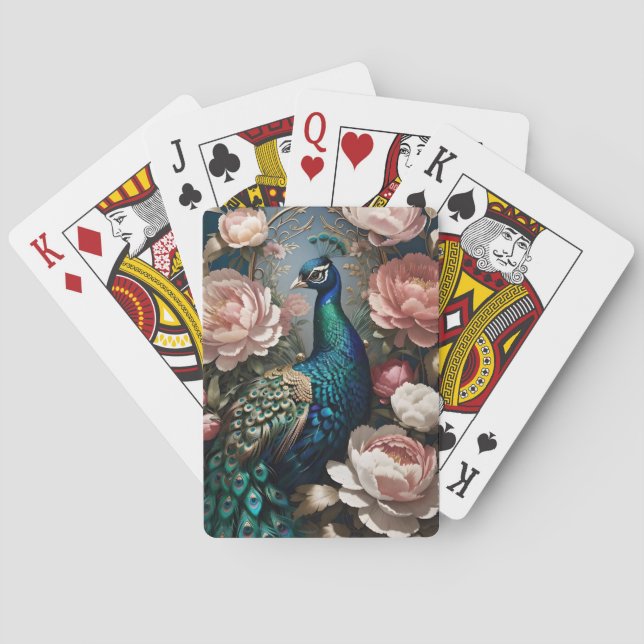 Jeu De Cartes Élégant Peacock Pink Peonies (dos)