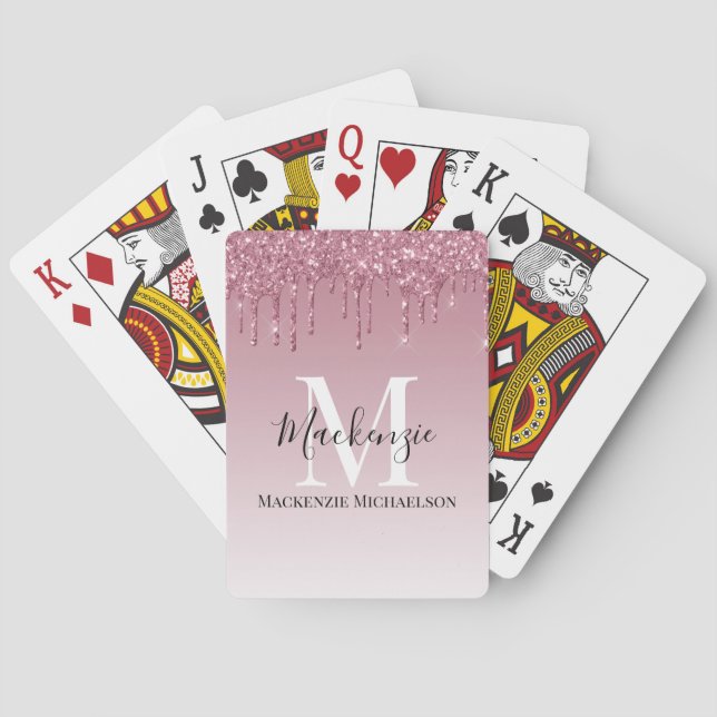 Jeu De Cartes Élégant Rose Gold Pink Parties scintillant Nom du  (dos)