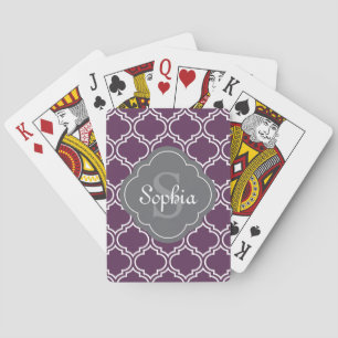 Jeu De Cartes Élégant Trellis violet gris Monogramme