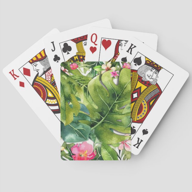 Jeu De Cartes Elégant Tropics Vert Feuille Floral Aquarelle (dos)