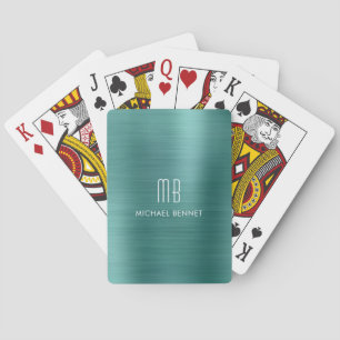 Jeu De Cartes Élégant vert brossé nom du monogramme métallique