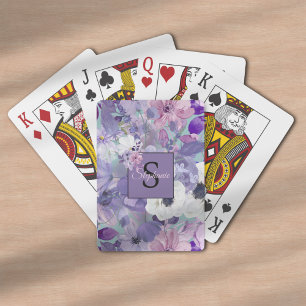 Jeu De Cartes Élégant Violet Et Violet Fleurs sauvages Et Monogr
