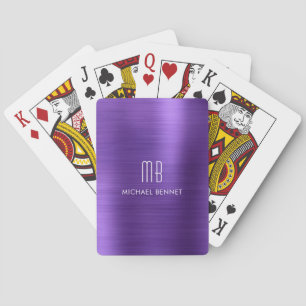 Jeu De Cartes Élégant violet nom du monogramme métallique