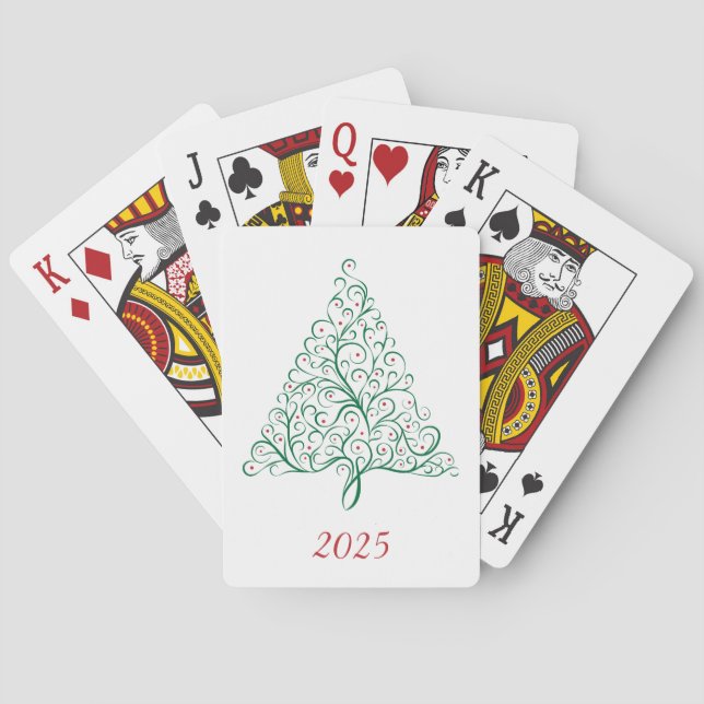 Jeu De Cartes Élégante calligraphie rouge et verte Arbre de Noël (dos)