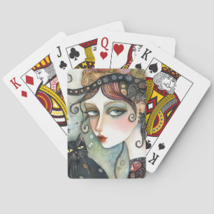 Jeu De Cartes Élégante Femme et chat Jouer des cartes
