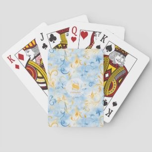 Jeu De Cartes Elégante feuille bleu et or inspirée de la taille
