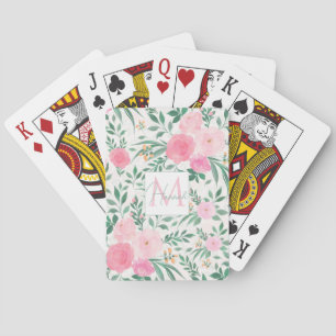 Jeu De Cartes Elégante Fleurs Roses Blanches Aquarelle Florale