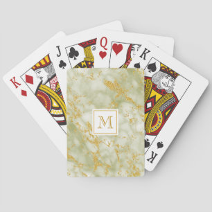 Jeu De Cartes Elégante Parties scintillant en marbre vert Monogr