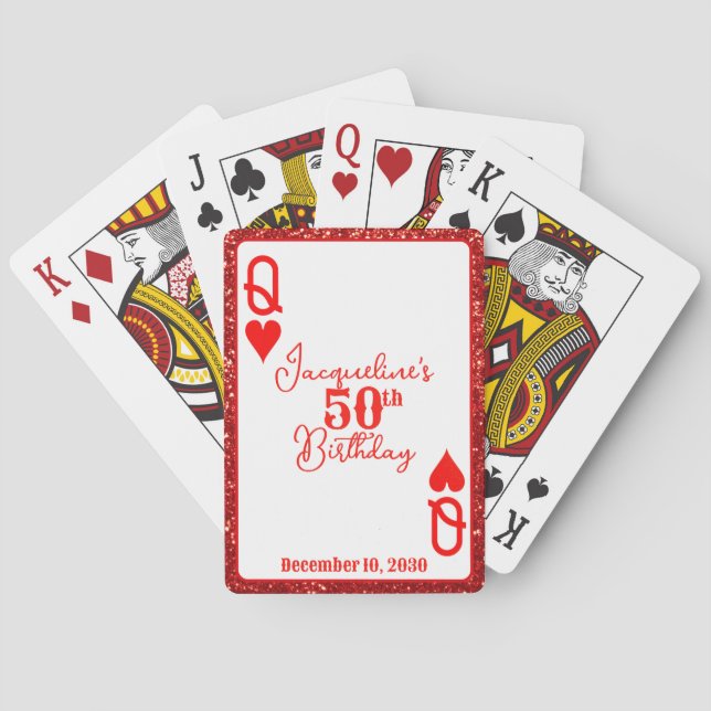 Jeu De Cartes Elégante Parties scintillant rouge Reine des Coeur (dos)