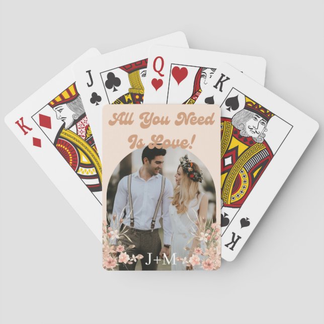 Jeu De Cartes élégante retro botanique boho photo mariage faveur (dos)