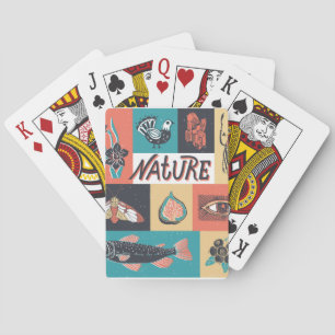 Jeu De Cartes Éléments de la nature, Icônes de style rétro.