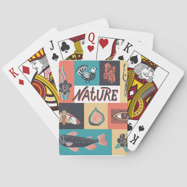 Jeu De Cartes Éléments de la nature, Icônes de style rétro. (dos)