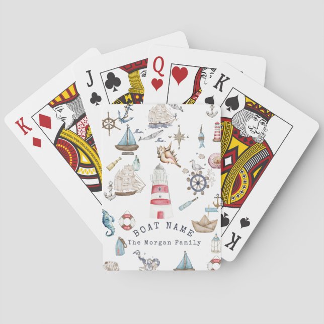 Jeu De Cartes Éléments nautiques à l'aquarelle Marin (dos)