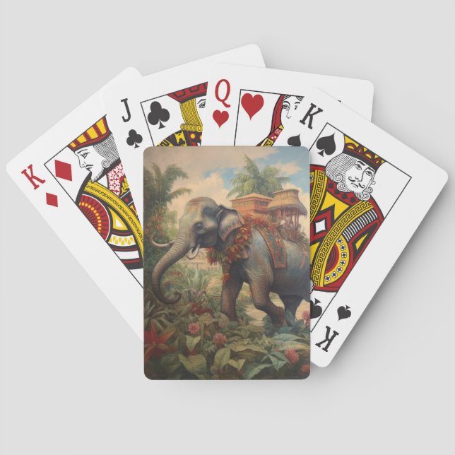 Jeu De Cartes éléphant botanique vintage avec howdah (dos)
