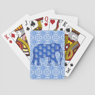 Jeu De Cartes Éléphant de Paisley - bleu et blanc de cobalt