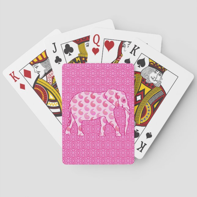 Jeu De Cartes Éléphant de Paisley - rose et fuchsia de glace (dos)