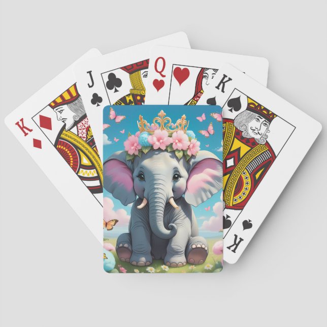 Jeu De Cartes Eléphant mignon avec couronne de fleurs (dos)
