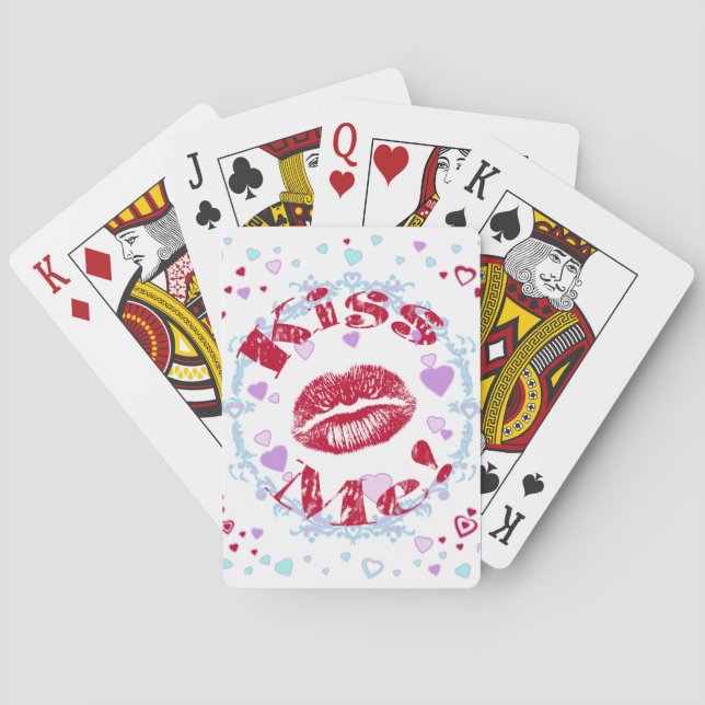 Jeu De Cartes Embrasse-moi ! Lèvres Rouges Avec des Cœurs (dos)