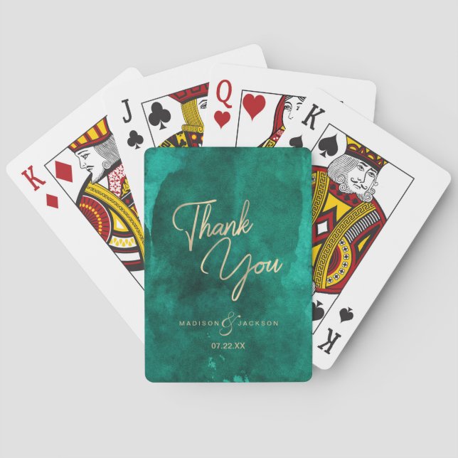 Jeu De Cartes Emerald Green Aquarelle & Merci Mariage or (dos)
