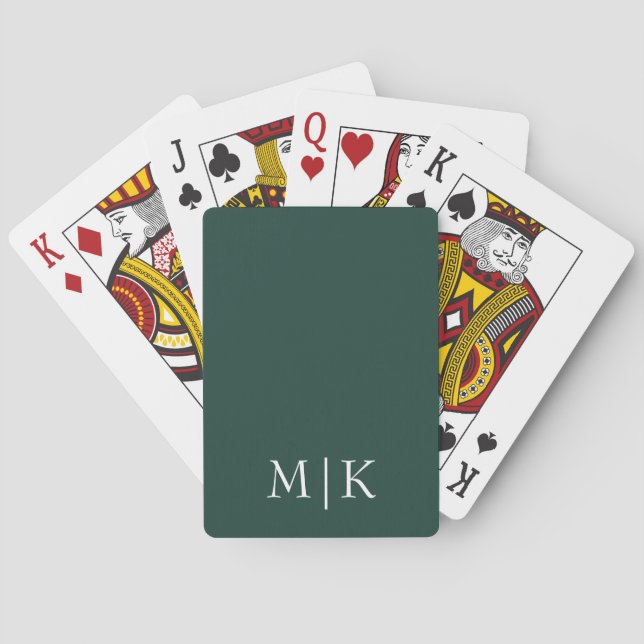Jeu De Cartes Emerald Green et White | Monogramme moderne (dos)