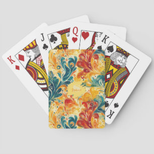 Jeu De Cartes Emerald Green & Gold Abstrait Paisley Feuilles (3)