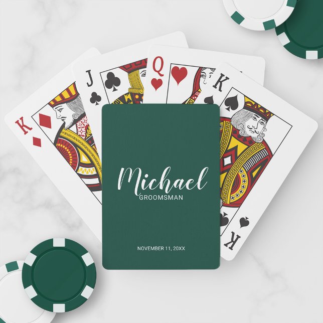 Jeu De Cartes Emerald Green Script moderne Groomsmen personnalis (Créateur téléchargé)