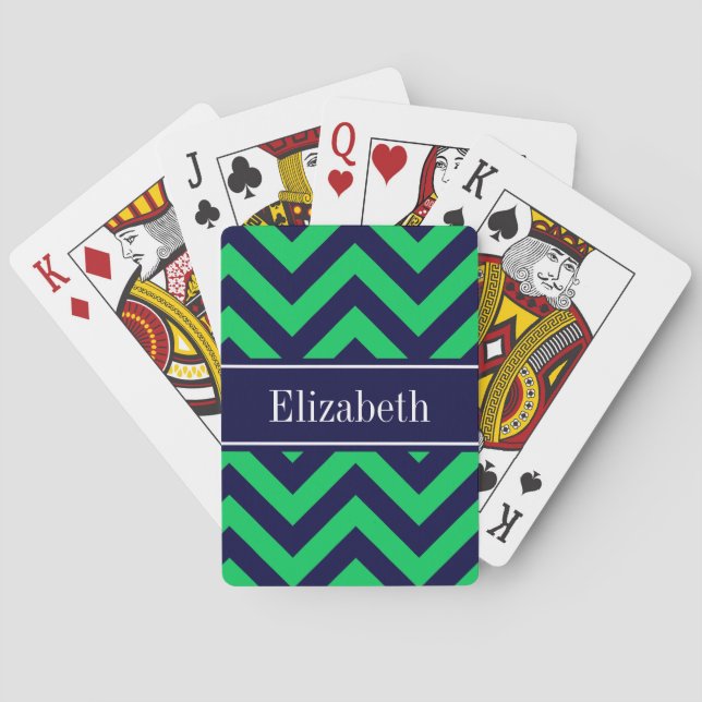 Jeu De Cartes Emerald Navy LG Chevron Navy Blue Name monogram (dos)