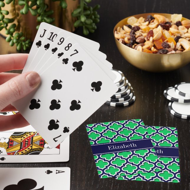 Jeu De Cartes Emerald Navy Marocain #5DS Monogramme Navy Nom (In Situ)