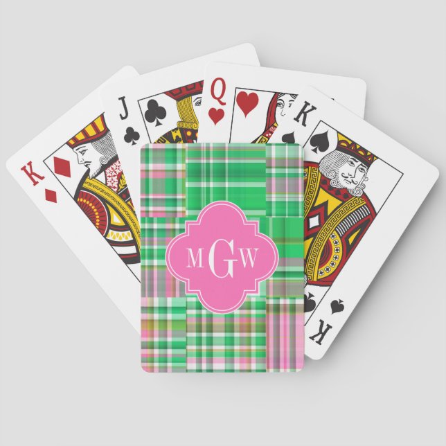 Jeu De Cartes Émeraude Rose Chaud Prépa Patchwork Madras Monogra (dos)