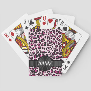 Jeu De Cartes Empreinte de léopard rose et monogramme