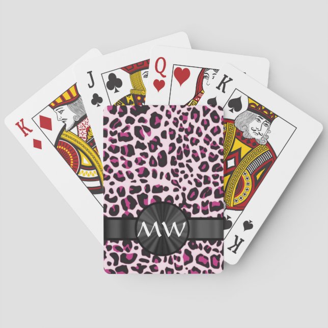 Jeu De Cartes Empreinte de léopard rose et monogramme (dos)