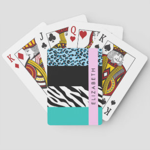 Jeu De Cartes Empreinte de léopard, Zebra Print, Bleu, Votre nom