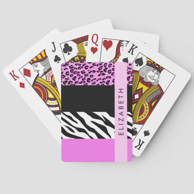 Jeu De Cartes Empreinte de léopard, Zebra Print, Rose, Votre nom (dos)