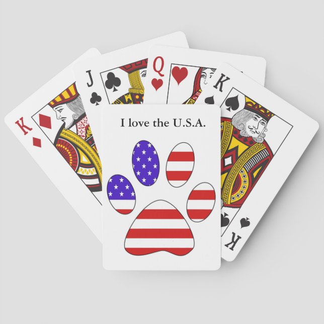 Jeu De Cartes Empreinte de patte avec le drapeau américain (dos)