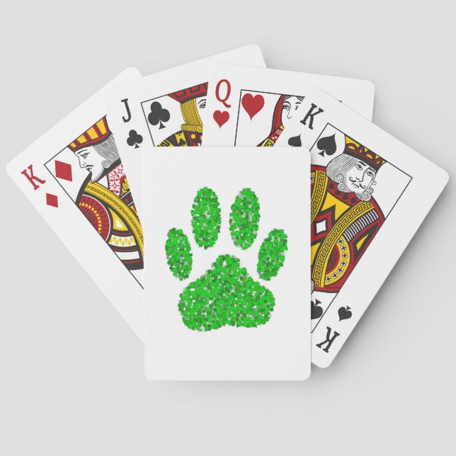 Jeu De Cartes Empreinte de patte de chien de feuillage vert (dos)