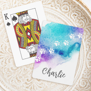 Jeu De Cartes Empreintes de pattes peinture aquarelle bleue aqua