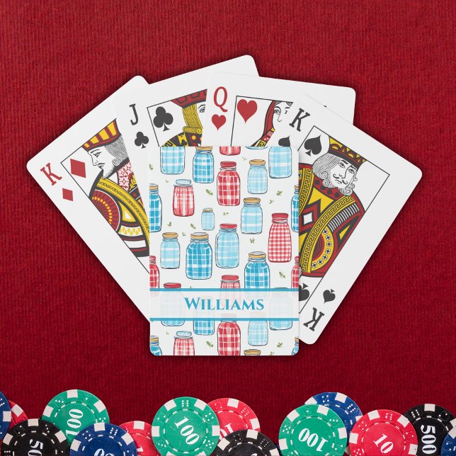 Jeu De Cartes En vichy rouge et bleu Mason Jar Motif (Créateur téléchargé)