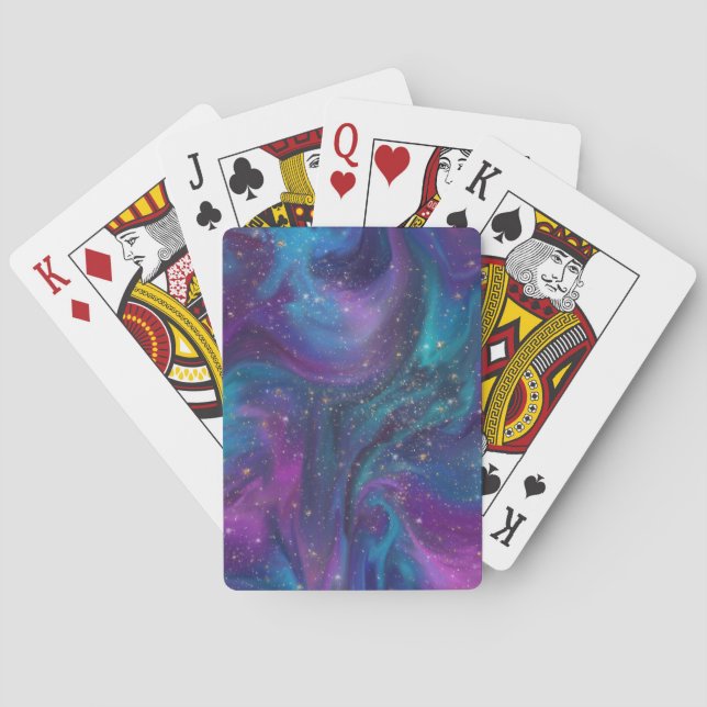 Jeu De Cartes Encre cosmique | Turquoise bleu violet Galaxie Neb (dos)