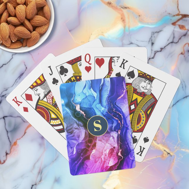 Jeu De Cartes Encre Liquide Bleue, Violette Et Rouge, Monogramme (Créateur téléchargé)